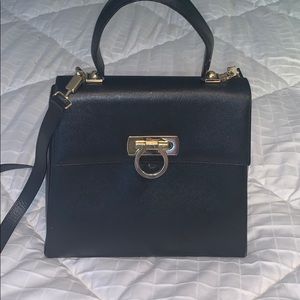 Ferragamo Black Leather Designer Handbag